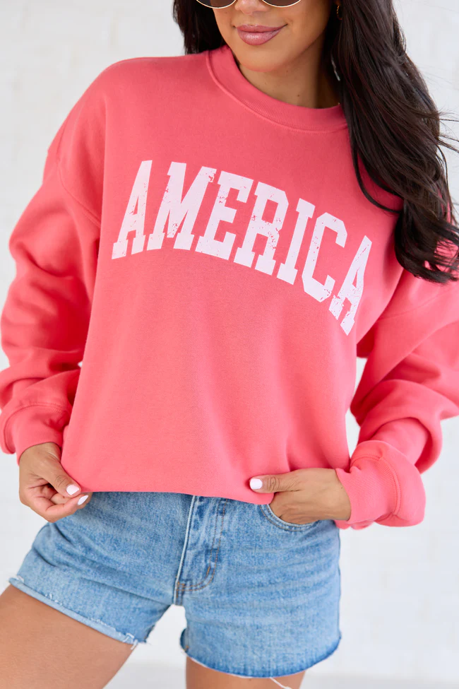 America Distressed Light Red Graphic Sweatshirt DOORBUSTER - Image 2