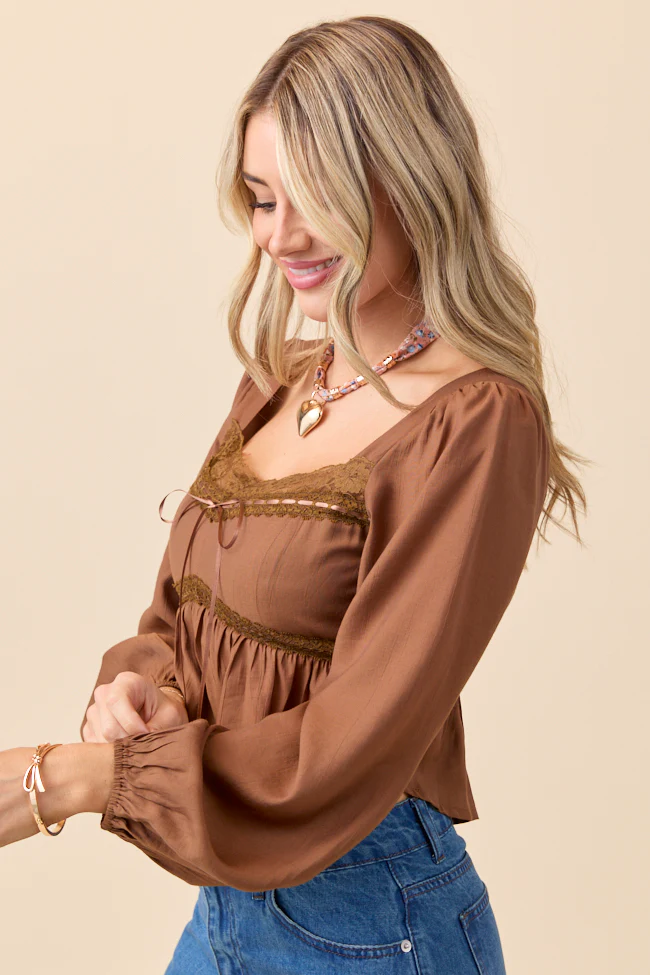 Ann Maria Brown Lace Trim Blouse FINAL SALE - Image 5