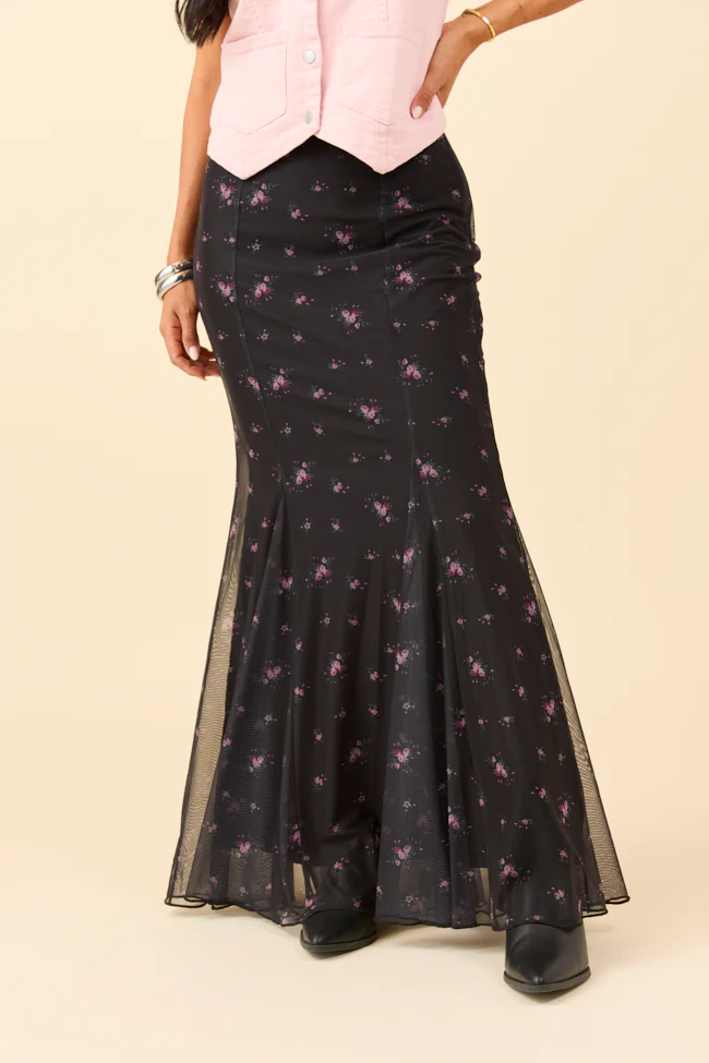 Anna Marie Black Floral Knit Maxi Skirt FINAL SALE - Image 2