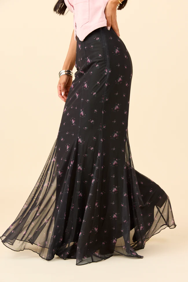Anna Marie Black Floral Knit Maxi Skirt FINAL SALE - Image 4