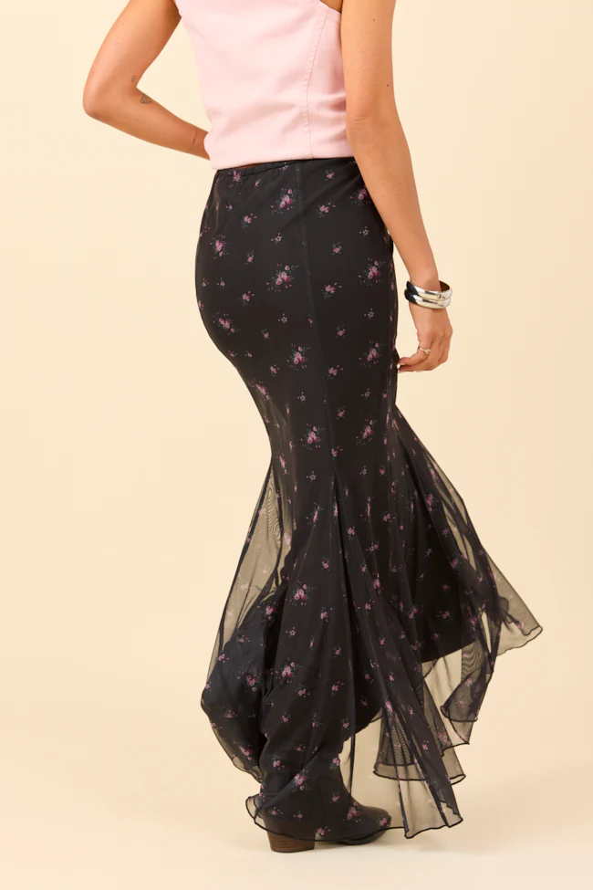 Anna Marie Black Floral Knit Maxi Skirt FINAL SALE - Image 5