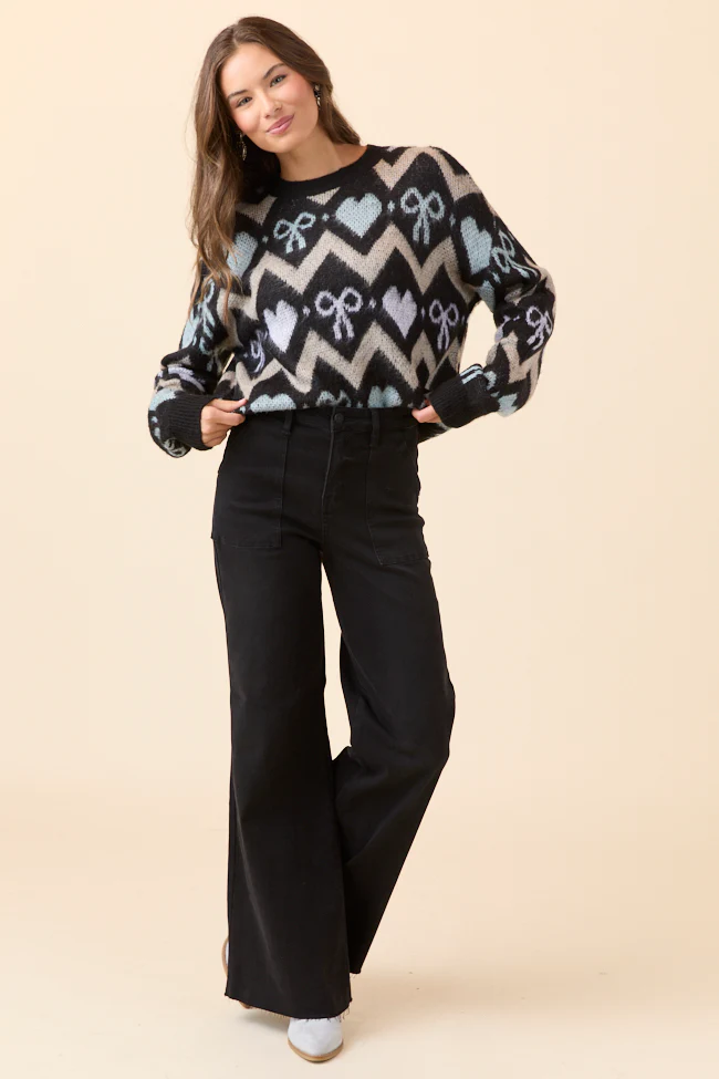 Annie Joy Black Blue Grey Hearts and Bows Sweater FINAL SALE - Image 5