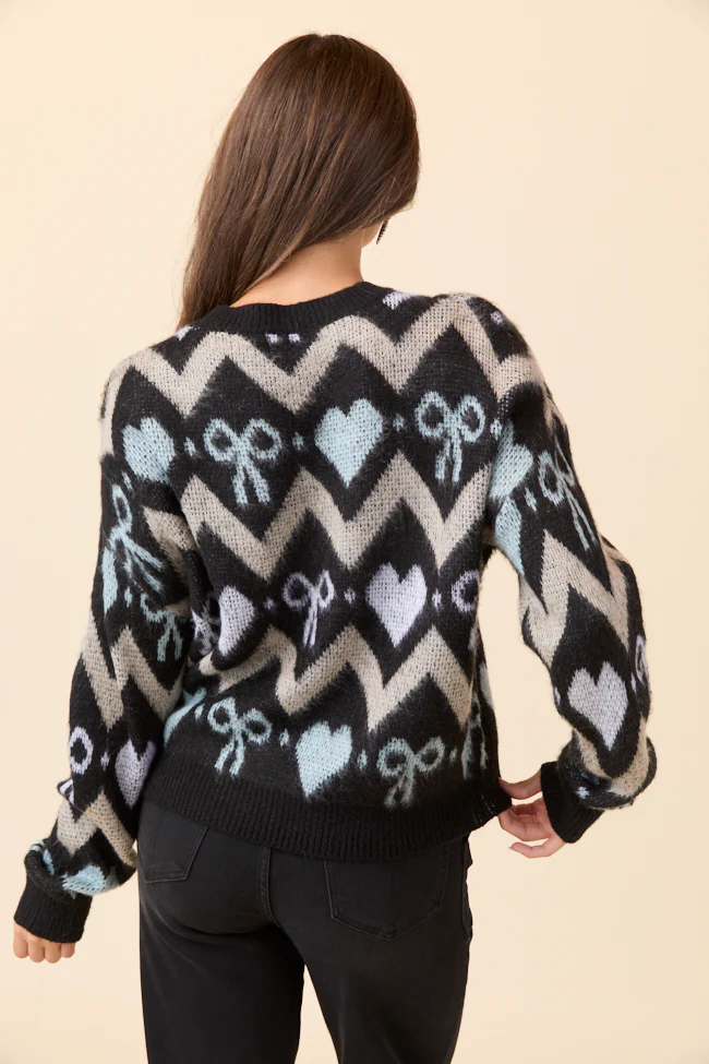 Annie Joy Black Blue Grey Hearts and Bows Sweater FINAL SALE - Image 7
