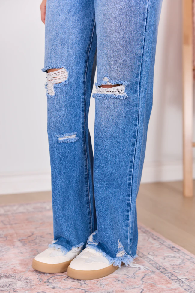 Ariel Medium Wash Distressed Wide Leg Jeans - Image 5