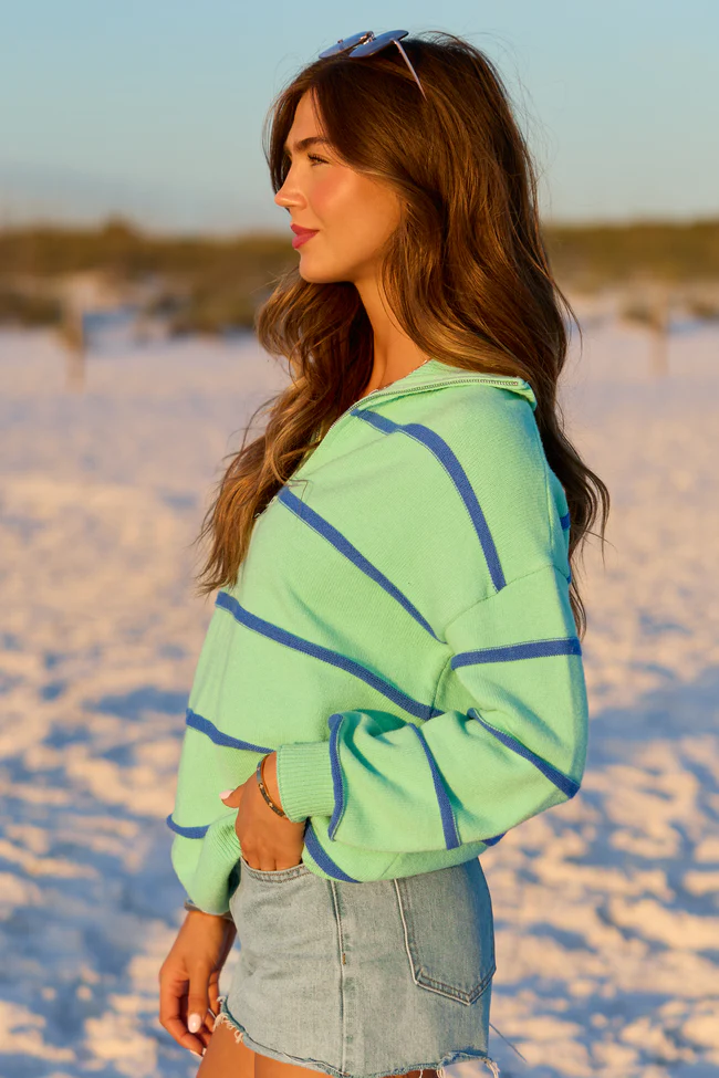 Sunday Stripe Club Green And Blue Quarter Zip - Image 5