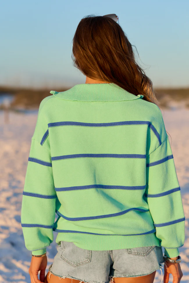 Sunday Stripe Club Green And Blue Quarter Zip - Image 6
