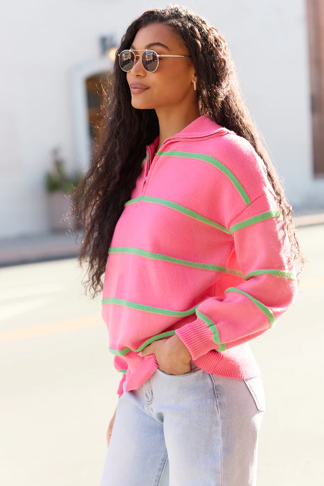 Sunday Stripe Club Pink And Green Quarter Zip - Image 4