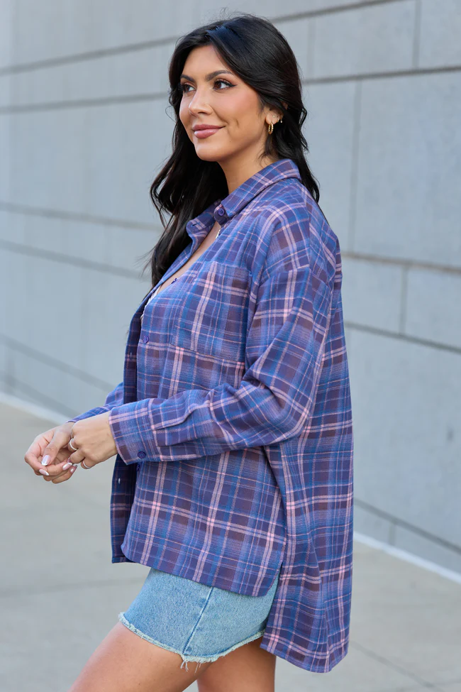 Autumn Navy And Purple Plaid Flannel Top FINAL SALE - Image 3