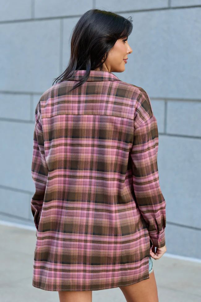 Autumn Pink And Brown Plaid Flannel Top FINAL SALE - Image 4