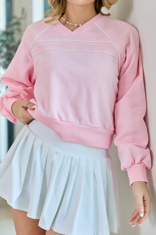 Baseline Pink Piped Lounge Crewneck Sweatshirt SALE - Image 5