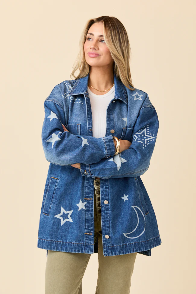 Cassie Celestial Motif Denim Jacket FINAL SALE