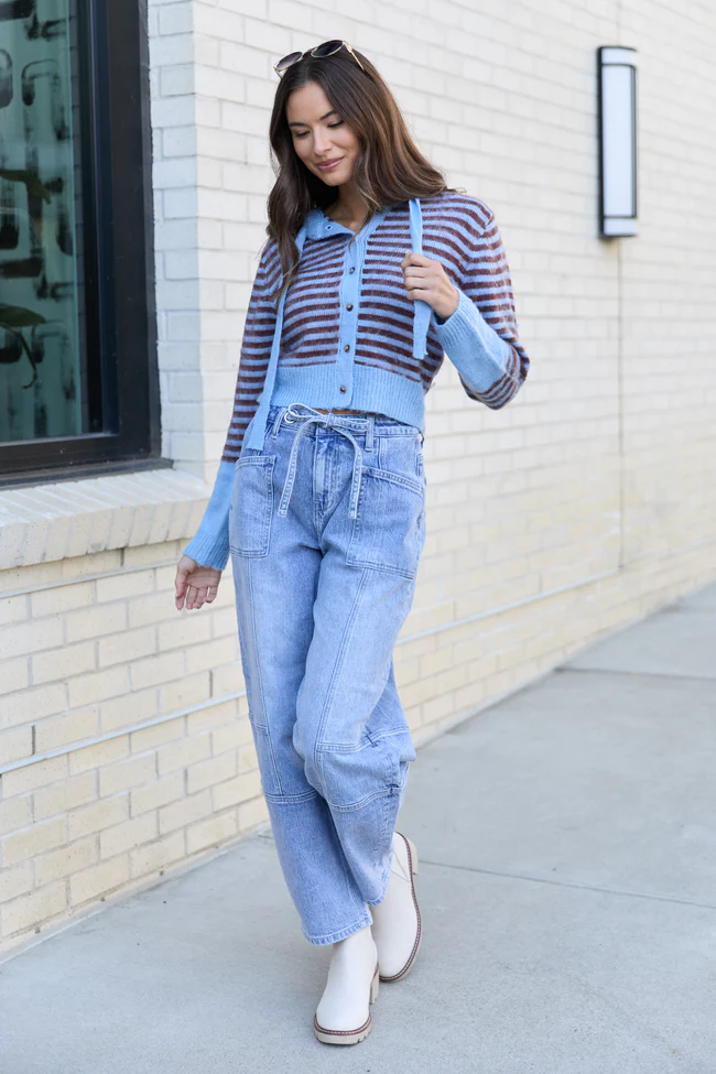 Cecile Blue And Brown Stripe Hooded Cardigan FINAL SALE - Image 2