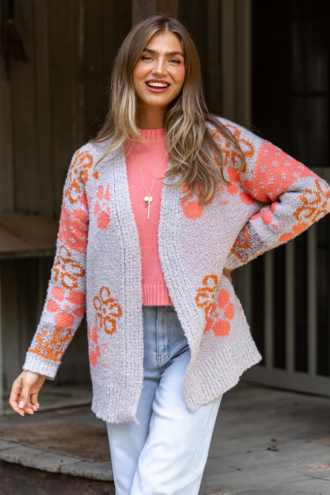 Cindy Boucle Purple Floral Print Cardigan FINAL SALE