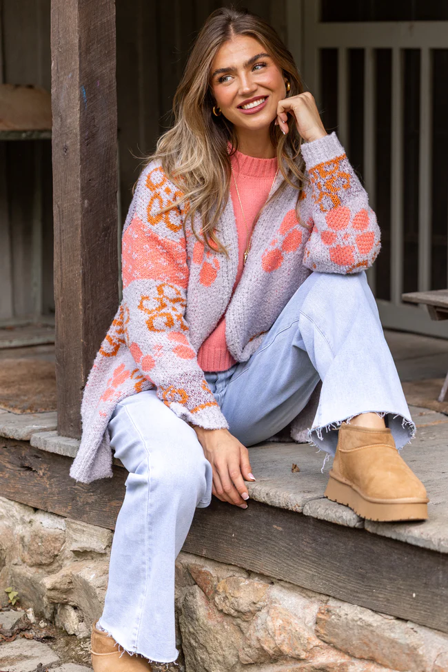 Cindy Boucle Purple Floral Print Cardigan FINAL SALE - Image 2