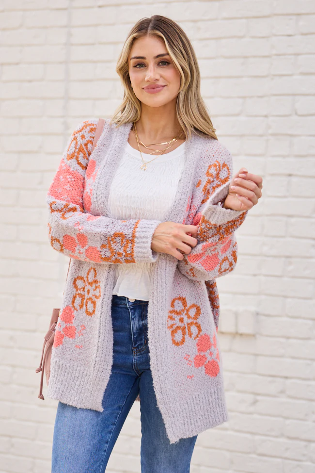 Cindy Boucle Purple Floral Print Cardigan FINAL SALE - Image 3