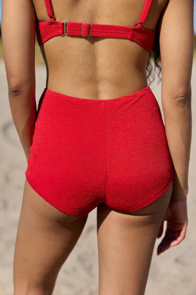 Coastal Darling Red High Waisted Bikini Bottom - Image 4