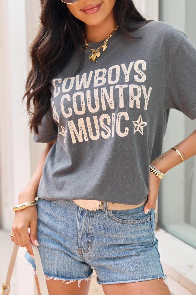 Cowboys and Country Music Dark Grey Graphic Tee - Image 2