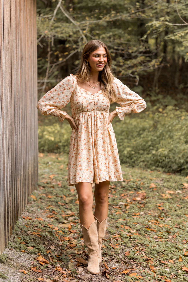 Daniella Neutral Floral Mini Dress FINAL SALE - Image 2