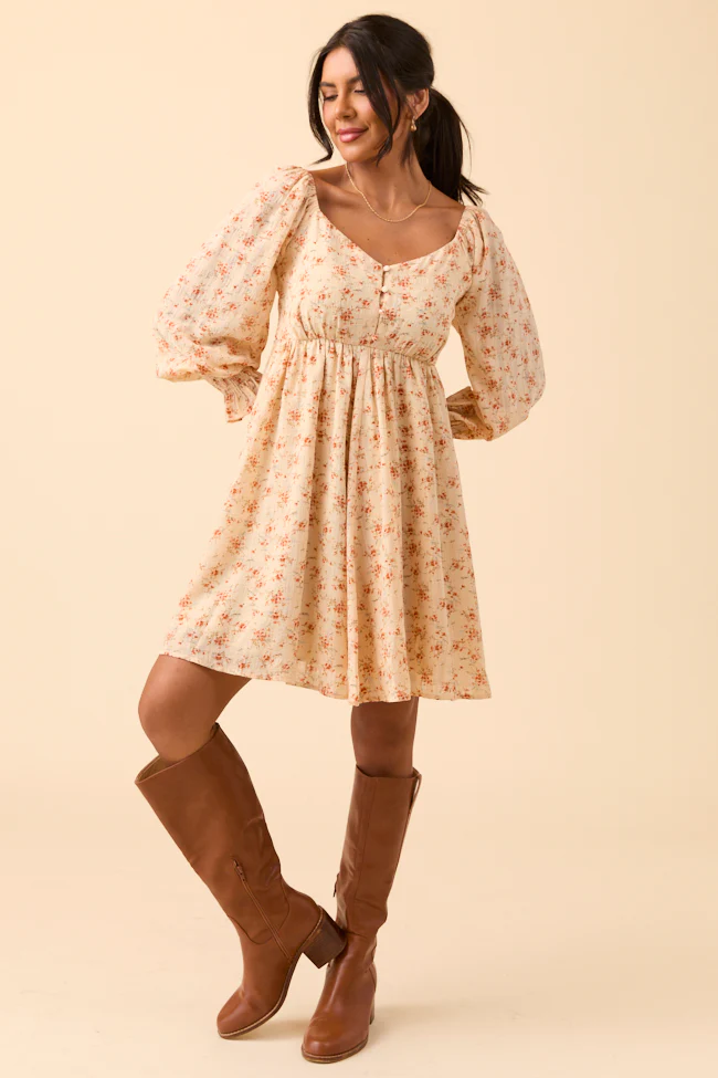 Daniella Neutral Floral Mini Dress FINAL SALE - Image 4
