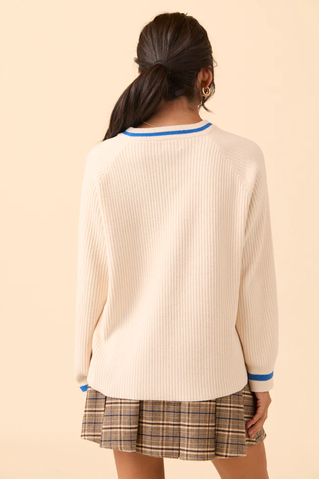 Delaney Cream and Cobalt Go Sports Sweater FINAL SALE - Image 4