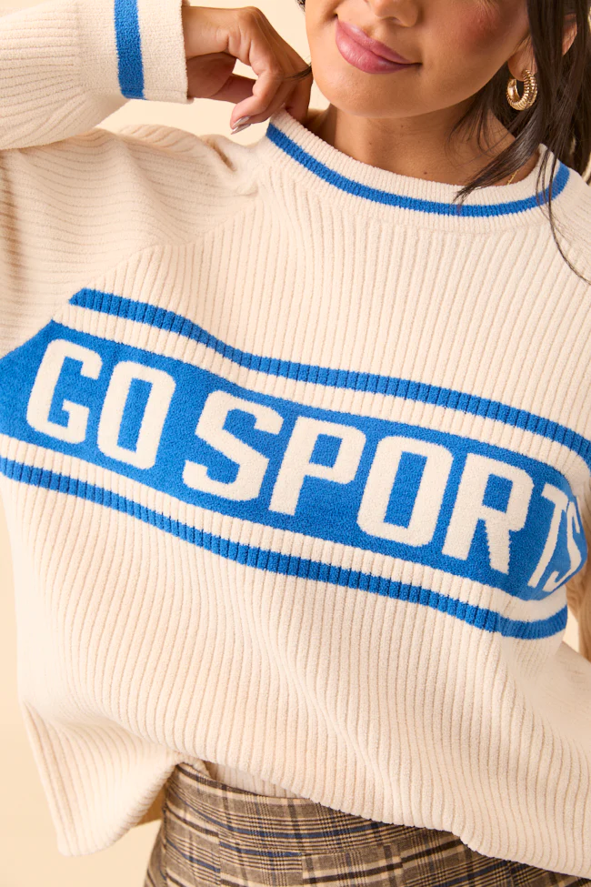 Delaney Cream and Cobalt Go Sports Sweater FINAL SALE - Image 5