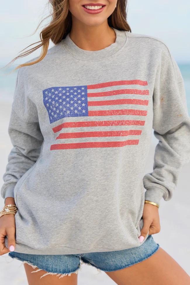 Distressed Flag Light Grey Graphic Sweatshirt - Image 2