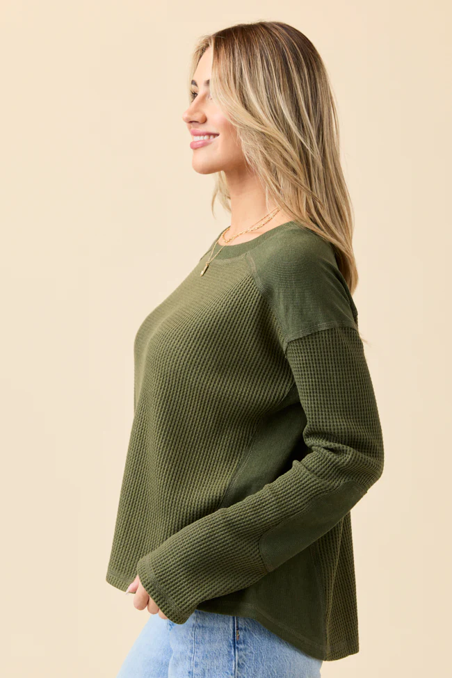 Dylan Waffle Knit Olive Green Pullover FINAL SALE - Image 3