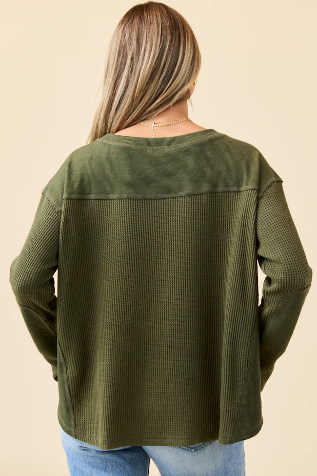 Dylan Waffle Knit Olive Green Pullover FINAL SALE - Image 4