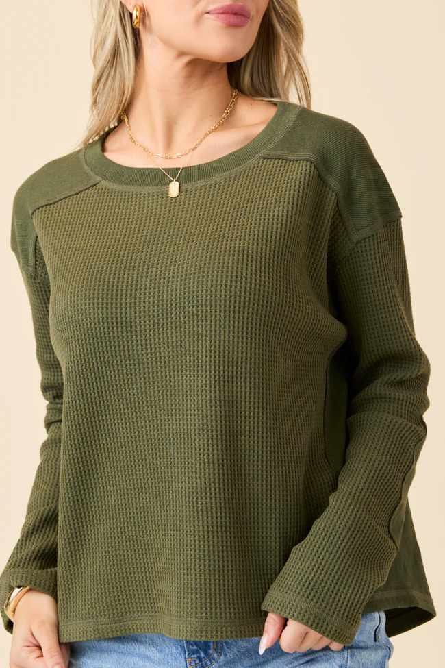 Dylan Waffle Knit Olive Green Pullover FINAL SALE - Image 5