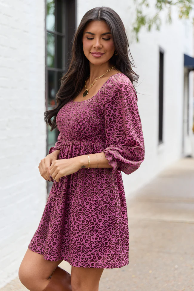 Evie Burgundy Animal Print Velvet Burnout Mini Dress FINAL SALE - Image 5