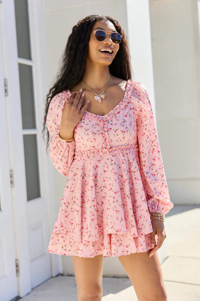 Farah Pink Floral Ruffle Trim Romper SALE - Image 3