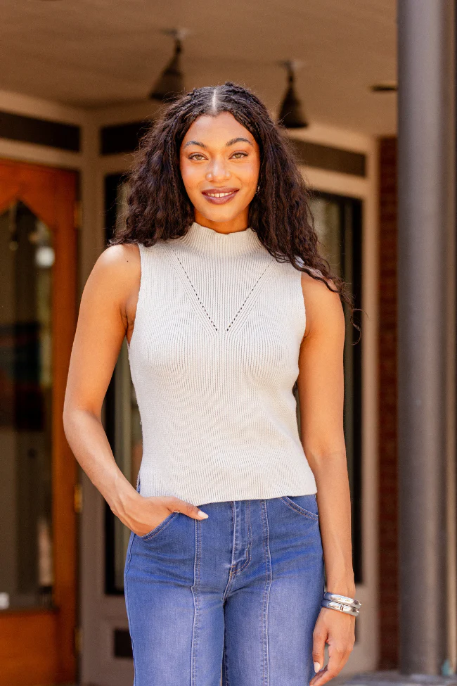 Farrah Ivory Mock Neck Sweater Tank FINAL SALE