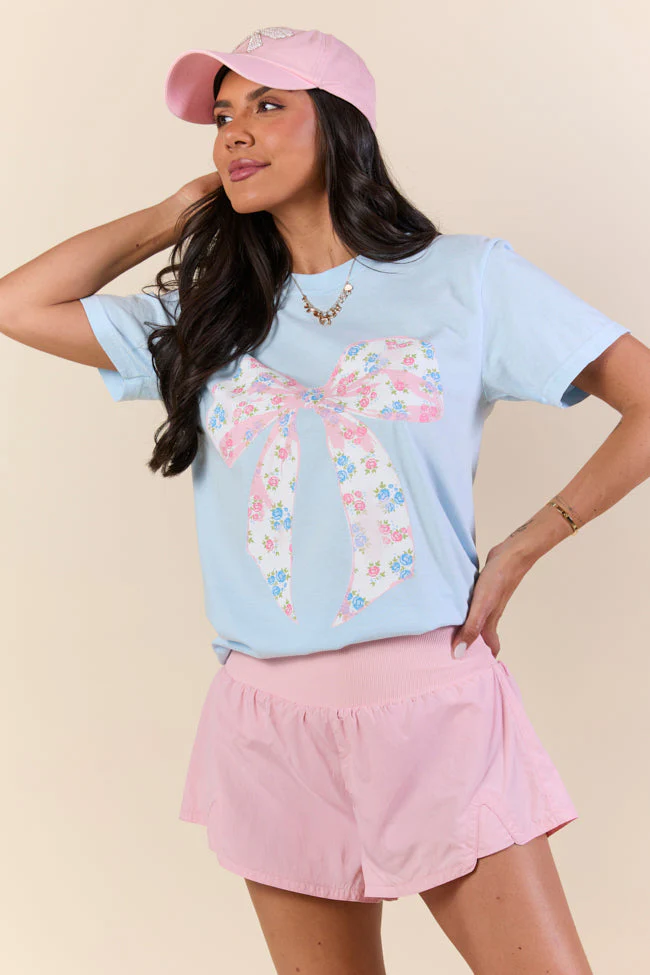 Floral Bow Light Blue Graphic Tee - Image 3