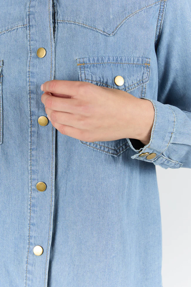 Gussied Up Yoke Detail Chambray Button Down Shirt FINAL SALE - Image 3