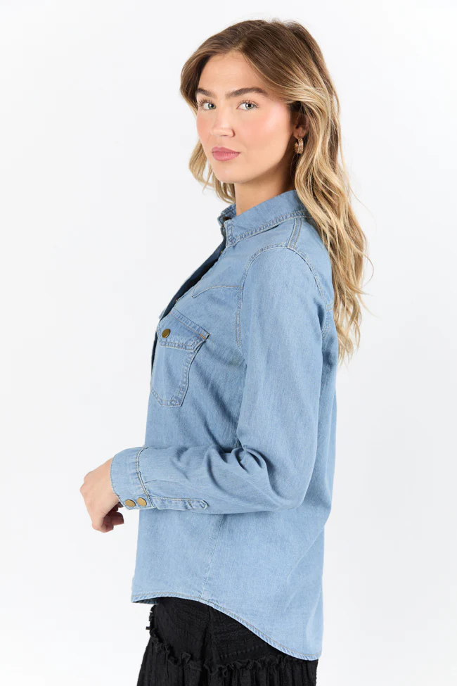 Gussied Up Yoke Detail Chambray Button Down Shirt FINAL SALE - Image 4