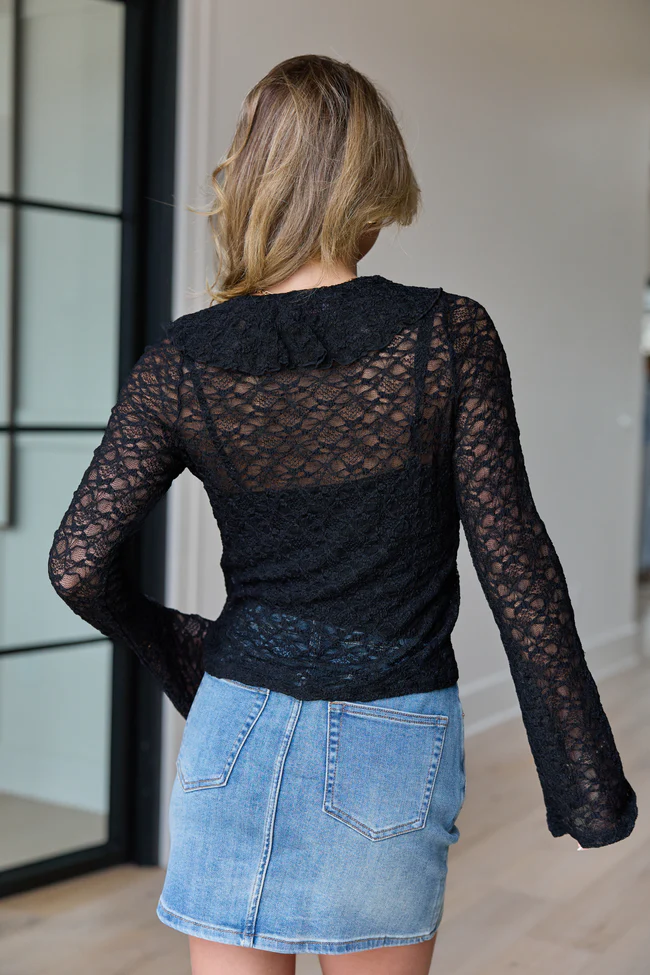Gywneth Black Lace Mesh Cardigan Top - Image 6