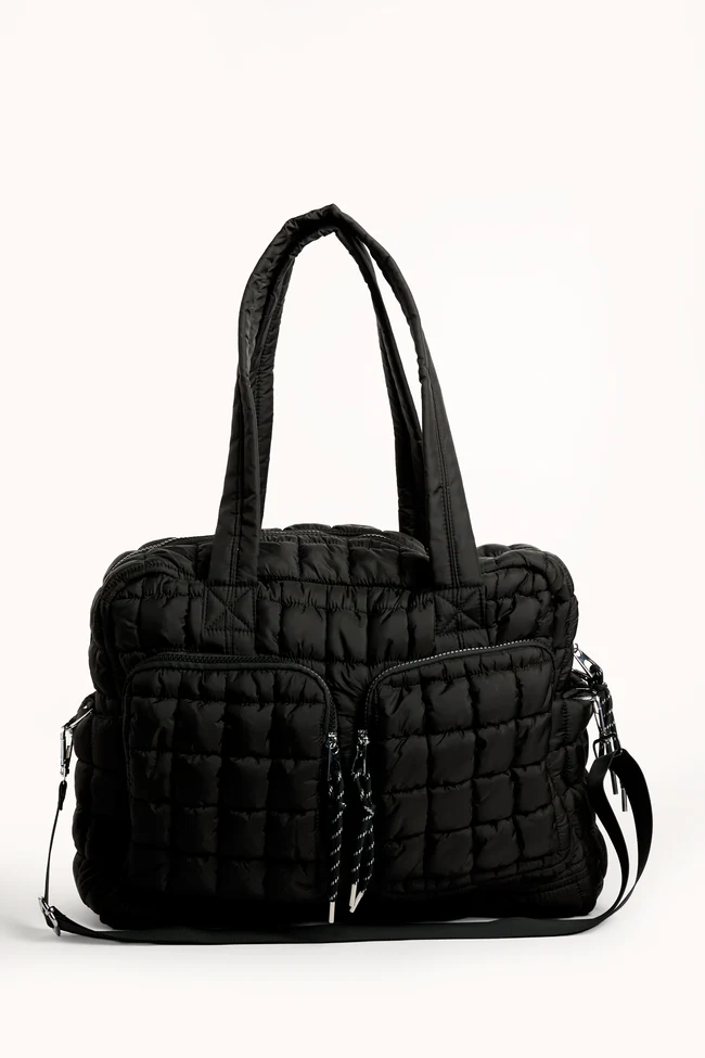 Haylie Black Quilted Weekender Bag - Image 3