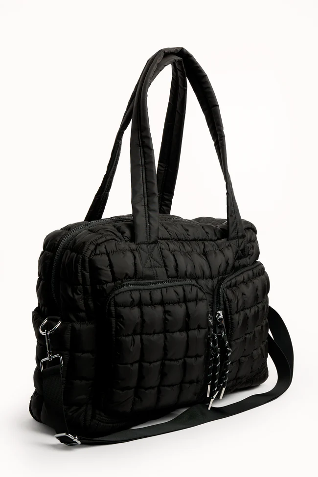 Haylie Black Quilted Weekender Bag - Image 4