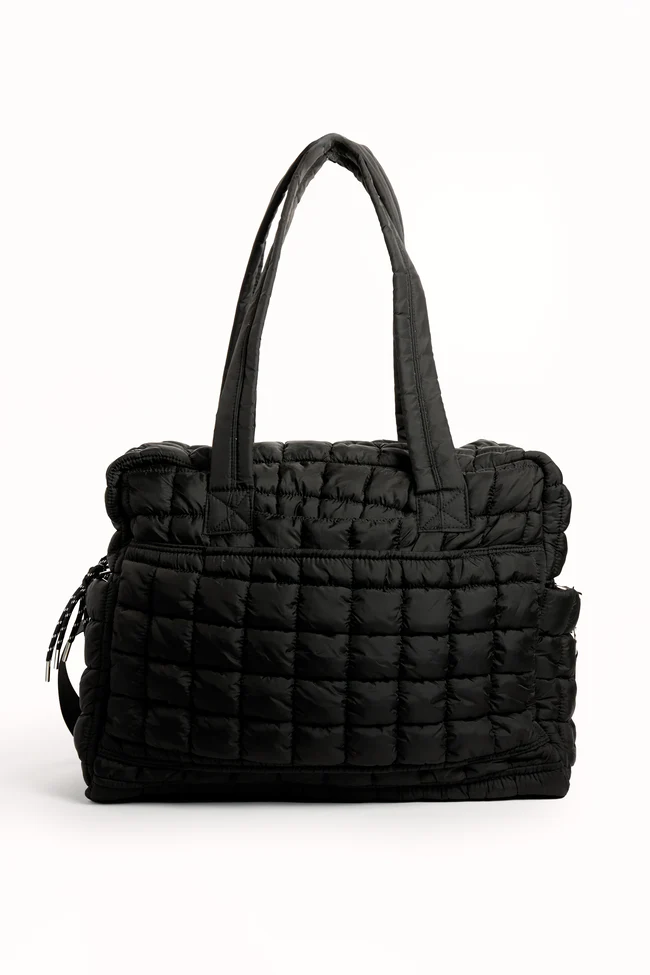 Haylie Black Quilted Weekender Bag - Image 6