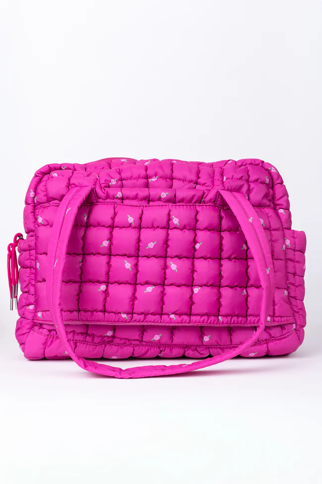 Haylie Fuchsia Petal Pop Quilted Weekender Bag - Image 3