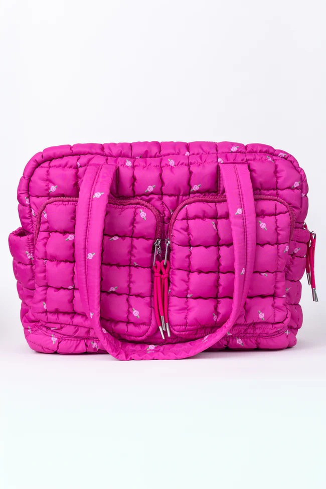 Haylie Fuchsia Petal Pop Quilted Weekender Bag - Image 8
