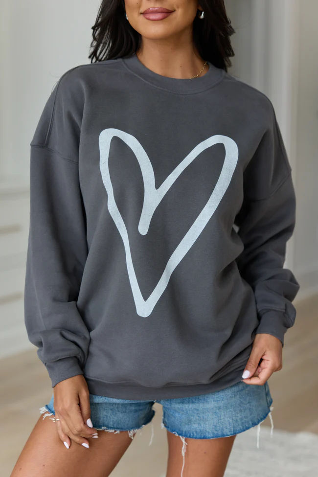 Heart Sketch Dark Grey Graphic Sweatshirt - Image 2