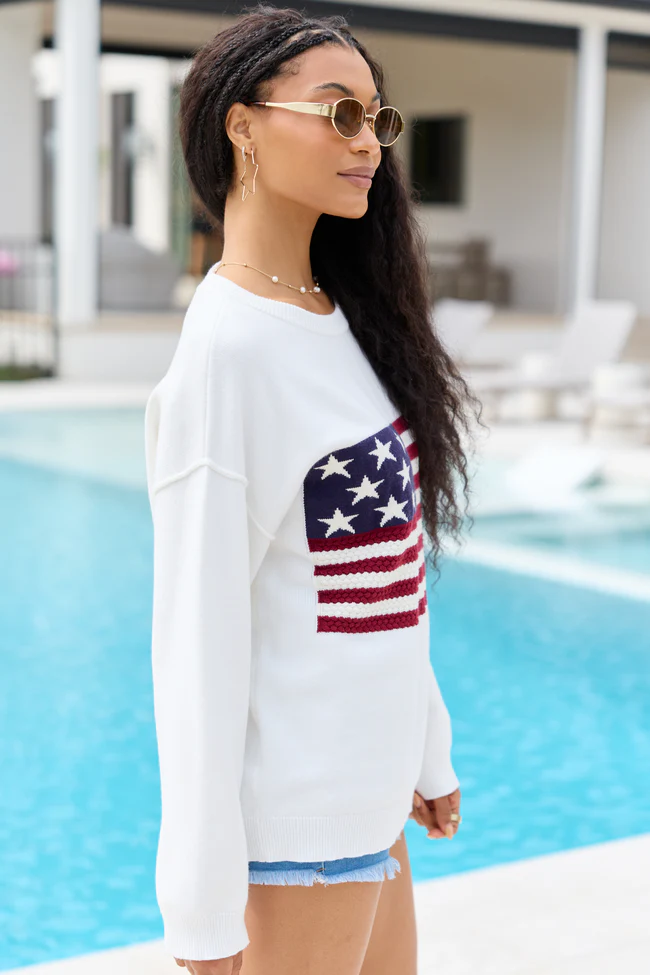 Home Of The Free Ivory Textured Flag Sweater DOORBUSTER - Image 6