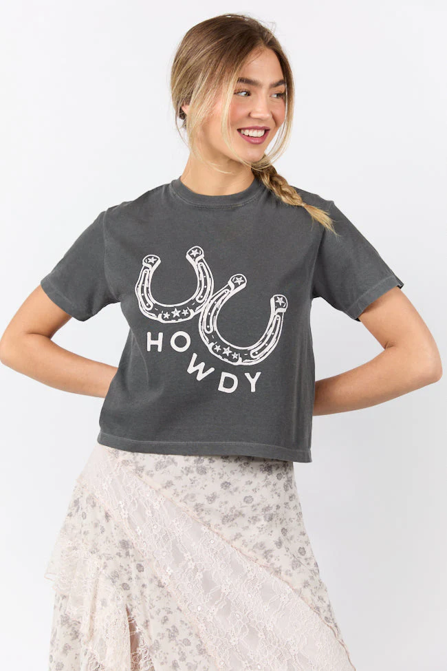 Howdy Horseshoes Dark Grey Boxy Graphic Tee DOORBUSTER - Image 7