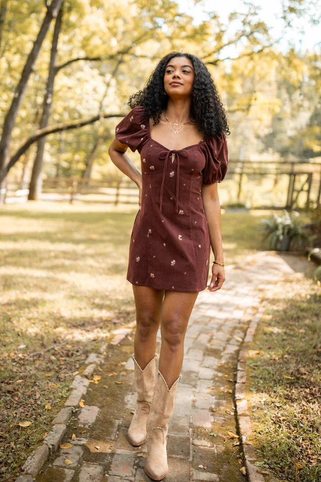 Leigh Brown Floral Embroidered Mini Dress FINAL SALE - Image 2