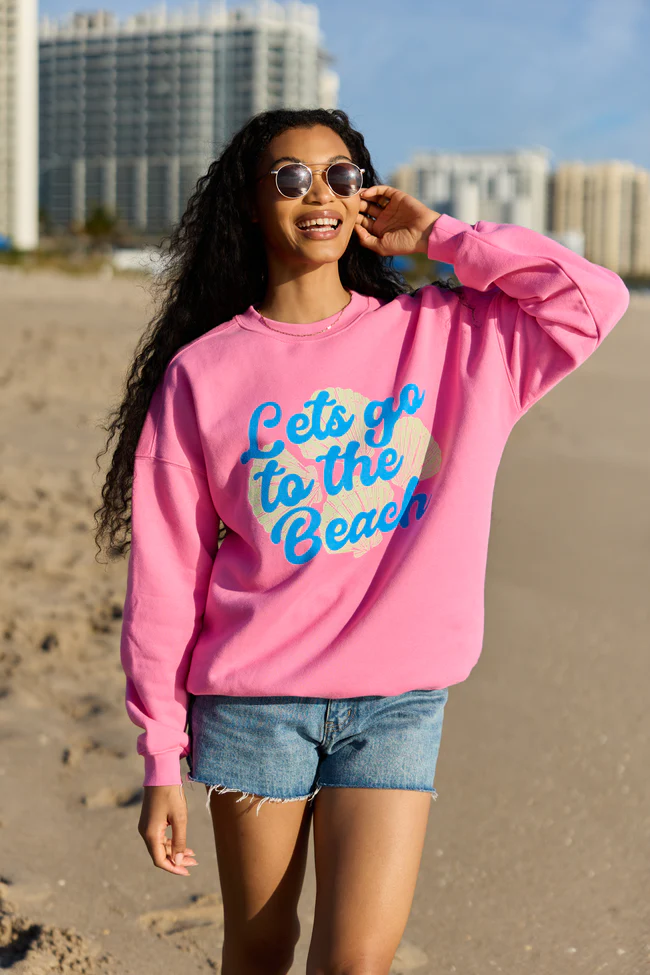 Let's Go To The Beach Pink Graphic Sweatshirt - Image 5