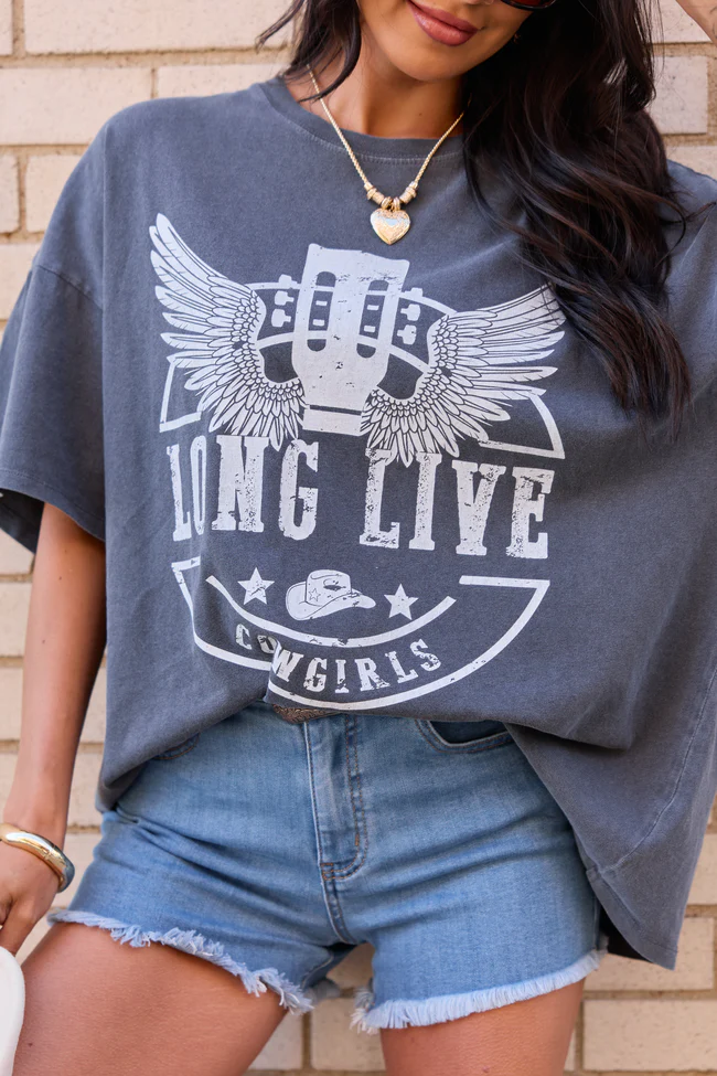 Long Live Cowgirls Charcoal Oversized Graphic Tee - Image 2