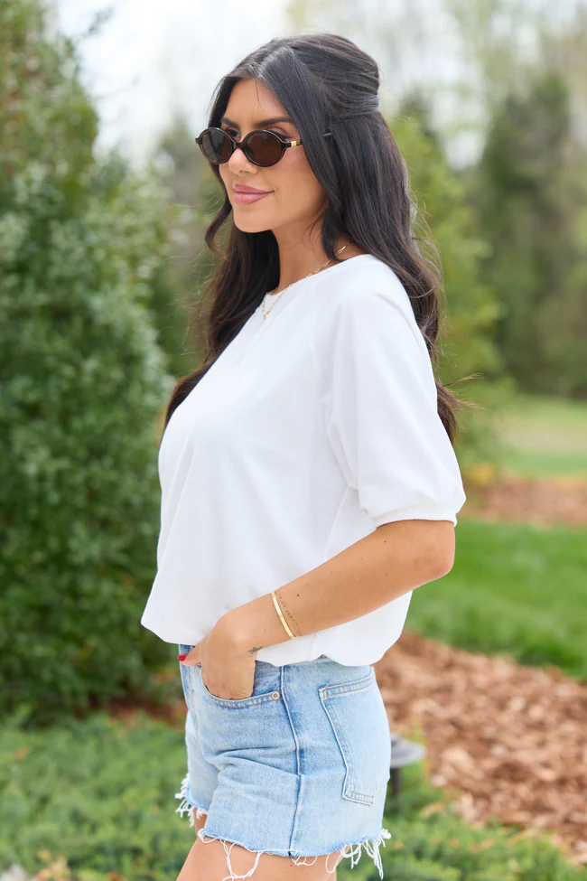 Macey White Cropped Bubble Hem Tee - Image 4