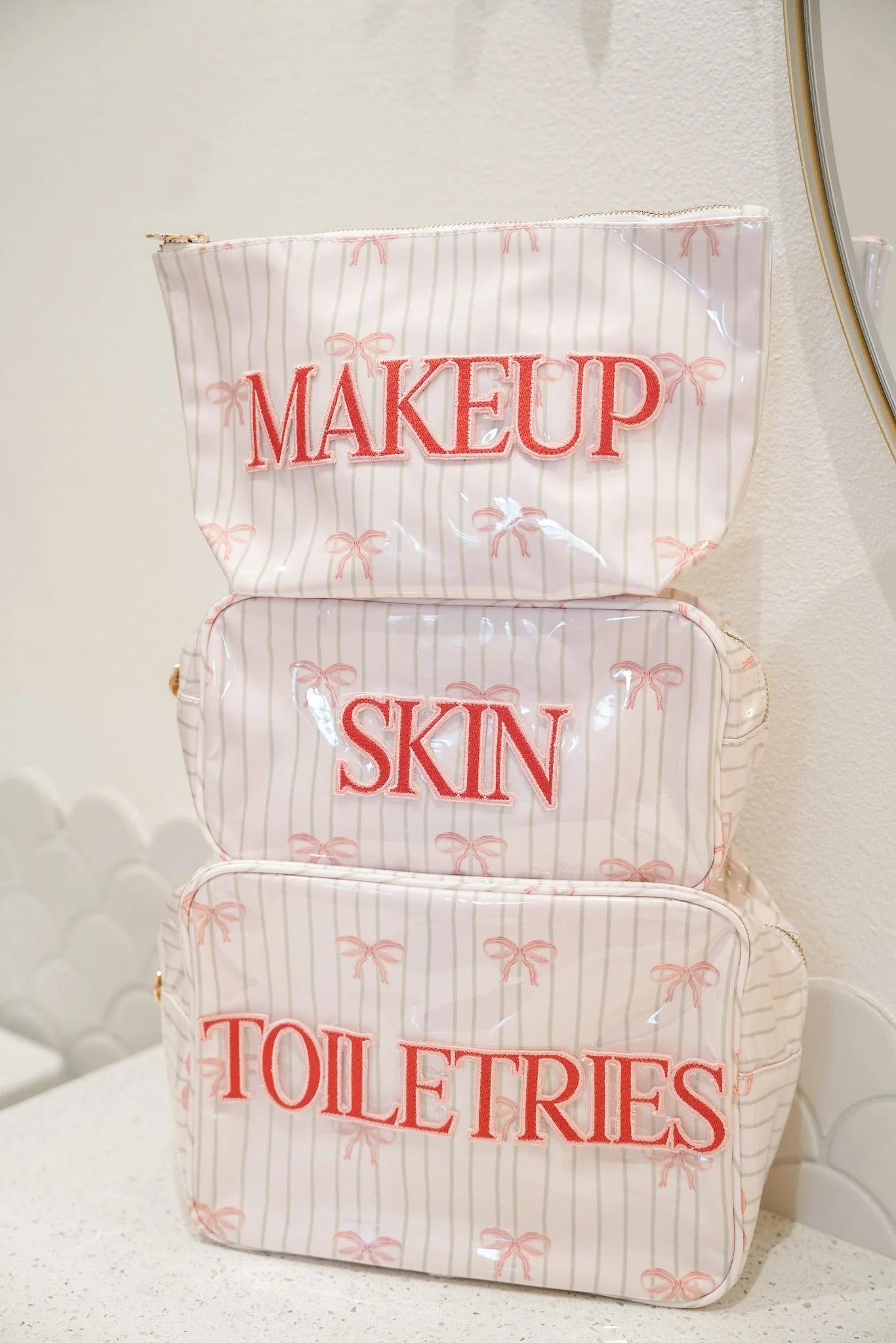 KenzKustomz Pink Ribbons Clear Coat Bag - Makeup *PREORDER - Image 3