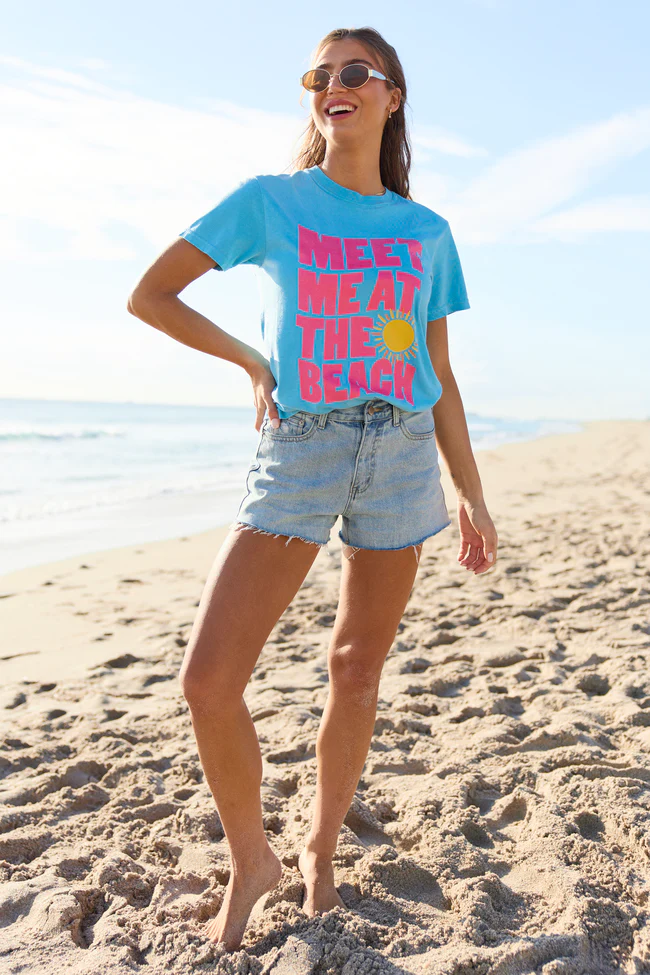 Meet Me At The Beach Blue Graphic Tee - Image 5